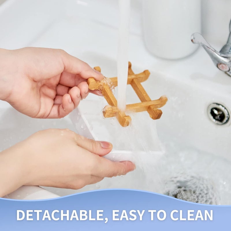 Fufengz Bamboo Soap Dishes for Bar Soap Holders for Shower for Bathroom Sink Bulk Small Wooden Soap Tray Jabonera Pretty Neat Ventilated Soap Dish Disj Disk, Detachable (Single Right Angle White) - Image 5
